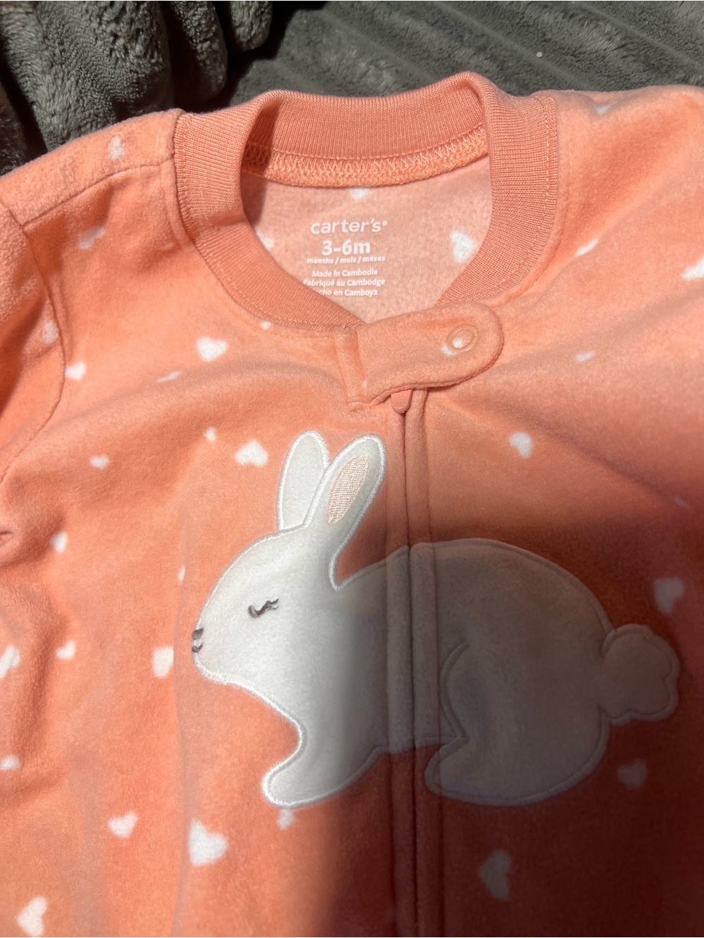Carter's Coral Bunny Sleep Sack with White Hearts